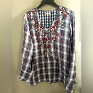 Kyla Seo Embroidered Plaid Women's Tunic Length Top